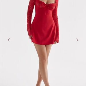 House of CB Red Lace Sleeve Mini Dress